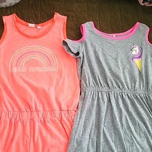 Bundle of Girl's Sz L one piece cotton outfits: one jumper one dress